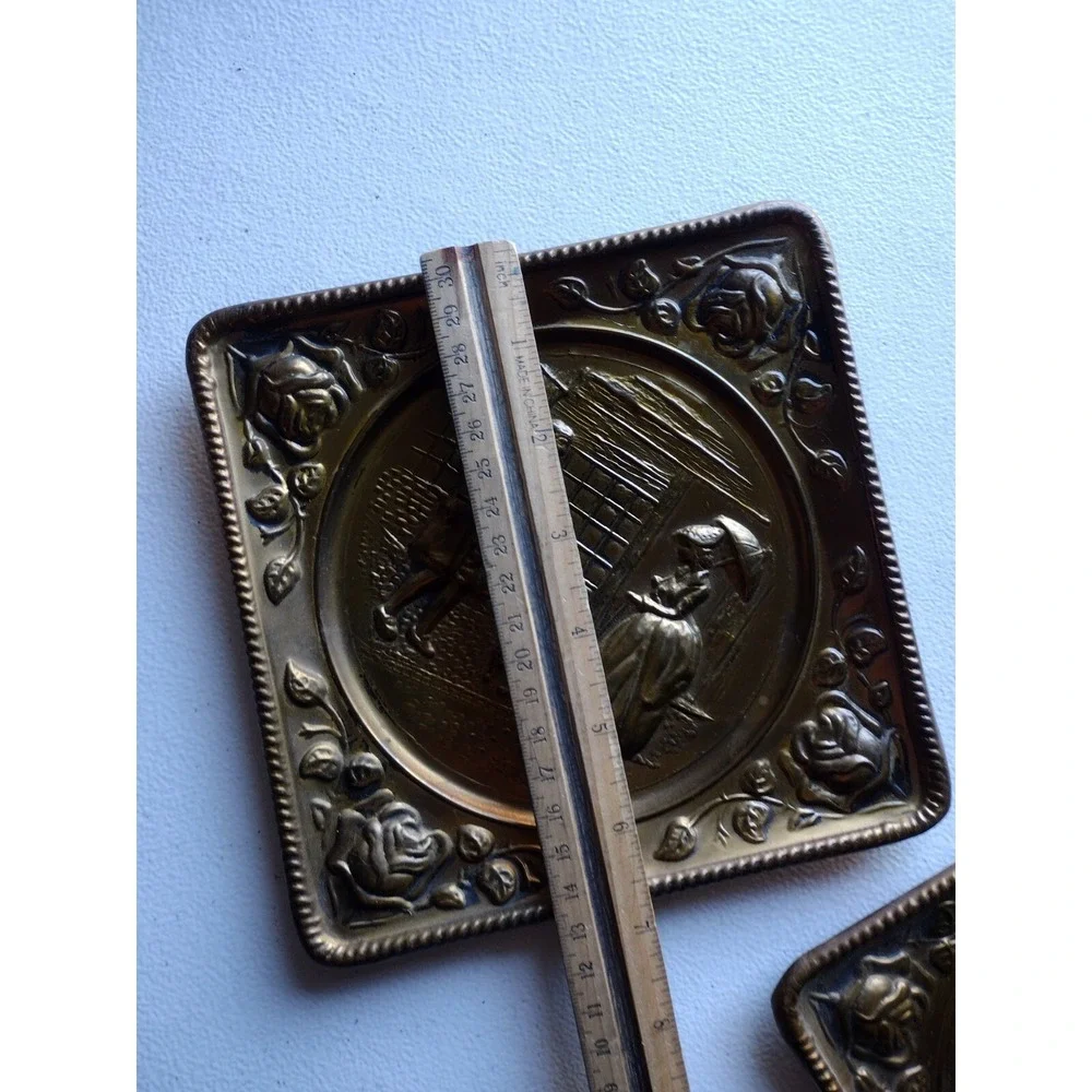 Vintage Elpec England Diamond Shaped Embossed‎ Brass Wall Hanging ×2